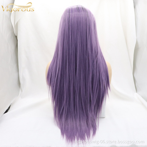 Vigorous 28 Inch Middle Part Long Straight ombre purple Hair Synthetic Hair Wigs For Black Women Heat Resistant Fiber Lace Wigs